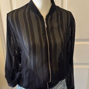 Zara Sheer Striped Black Bomber Jacket